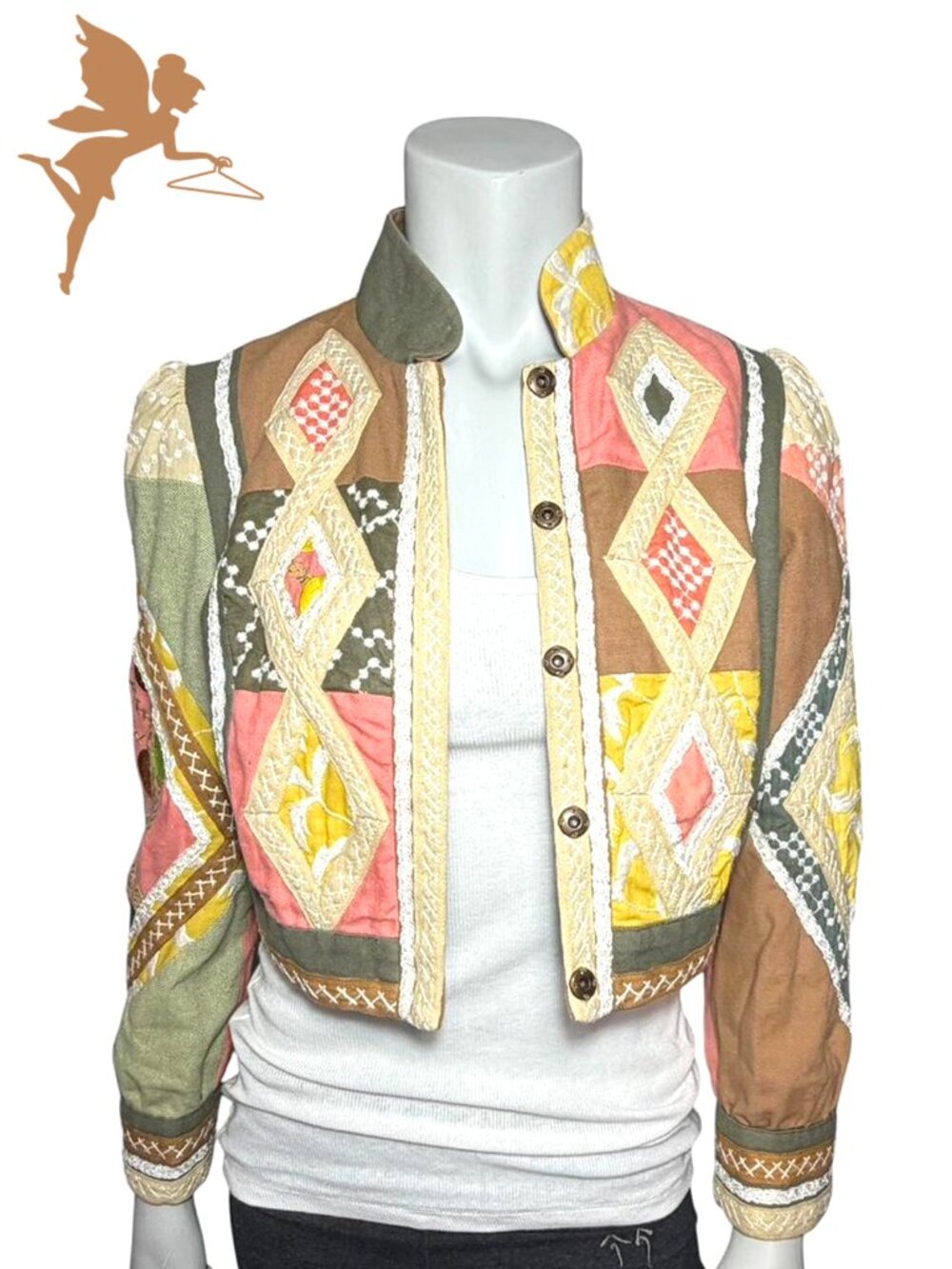 NANETTE LEPORE Linen Embroidered Patchwork Cropped Jacket